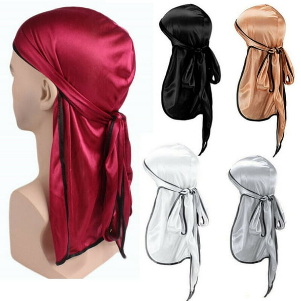 Men Women Silky Durag Turban Cap Long Tail Bandanas Camo Headwear Pirate Hat